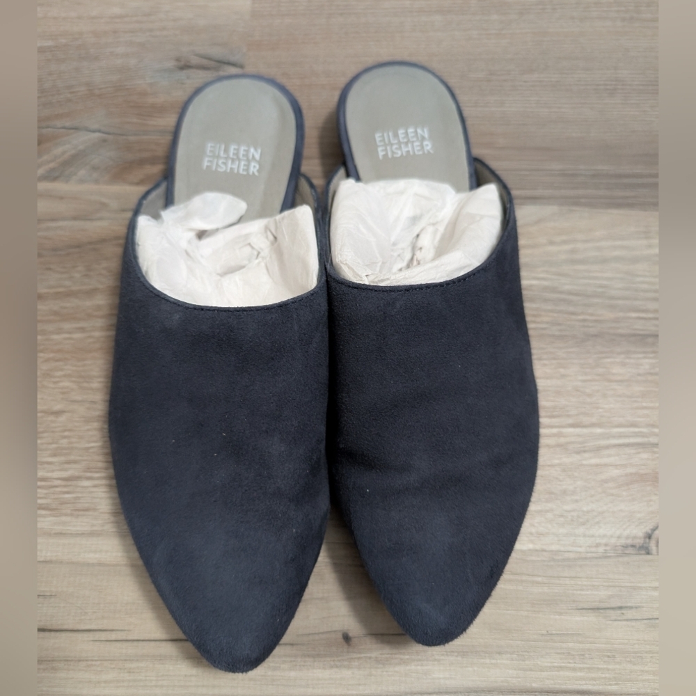Eileen Fisher Navy‎ Suede Mule Blog Clog, Size 5.5, Professional